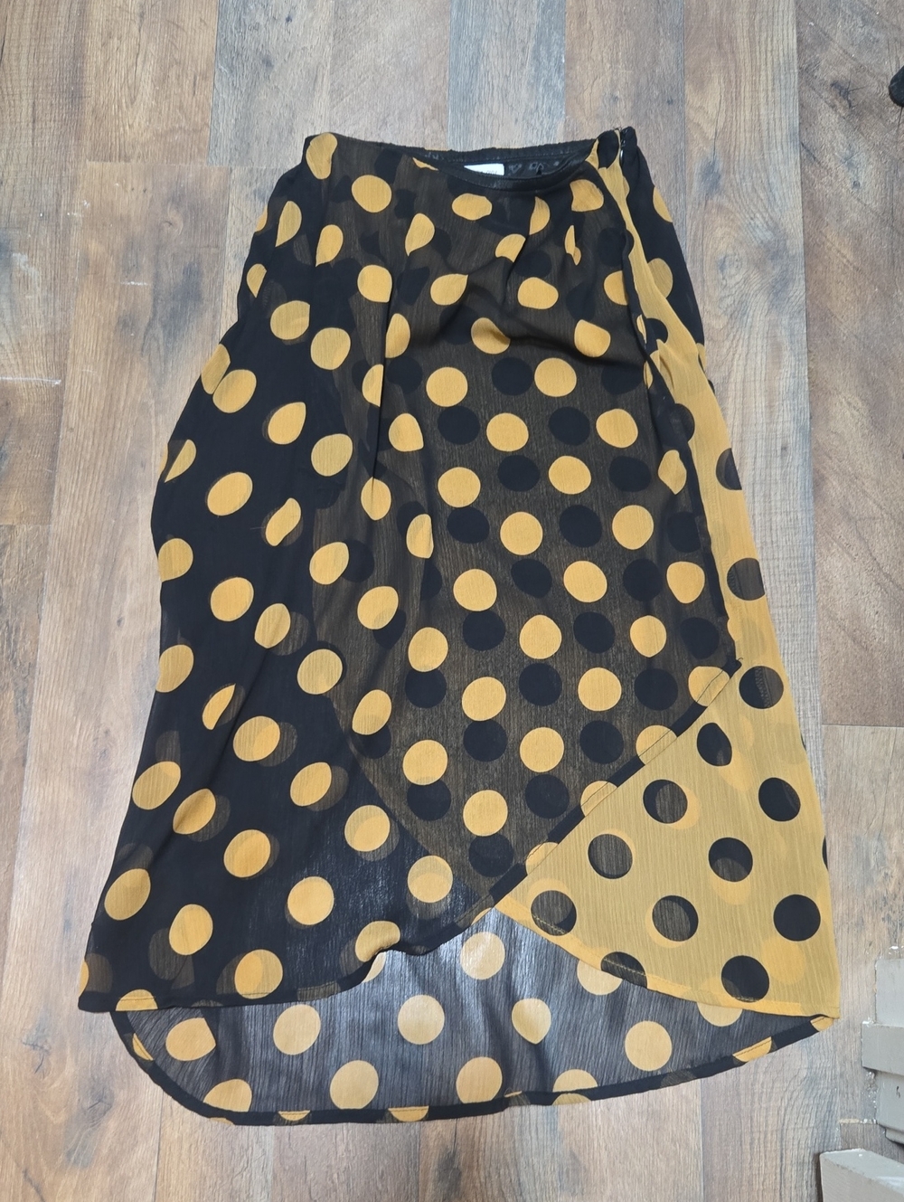 Sienna Sky Black and Mustard Polka Dot High-Low Skirt